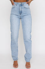 Who's That Girl Straight Leg Denim Jeans Washed Blue