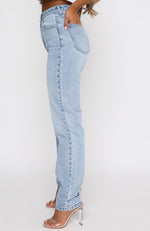 Who's That Girl Straight Leg Denim Jeans Washed Blue
